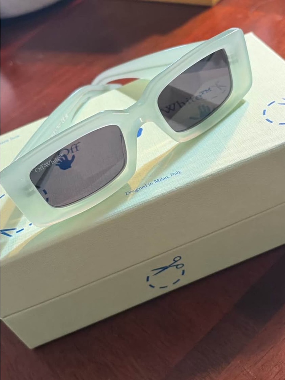 Off-White  Pale Mint Rectangular Sunglasses